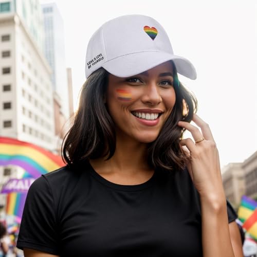 Image of LGBT Pride Baseball Hat, Embroidered Rainbow Heart Hat, Adjustable Gay Lesbian Love Cap for Men Women