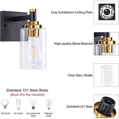 Lámpara de pared E27 decorativa de metal para iluminar el baño 2