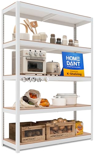 HOMEDANT House 48.1' W 5 Tier Heavy Duty Garage Shelving Adjustable Metal Rack Storage Shelves Standing Shelf Unit Organizers Industrial Warehouse Basement White 1Pack