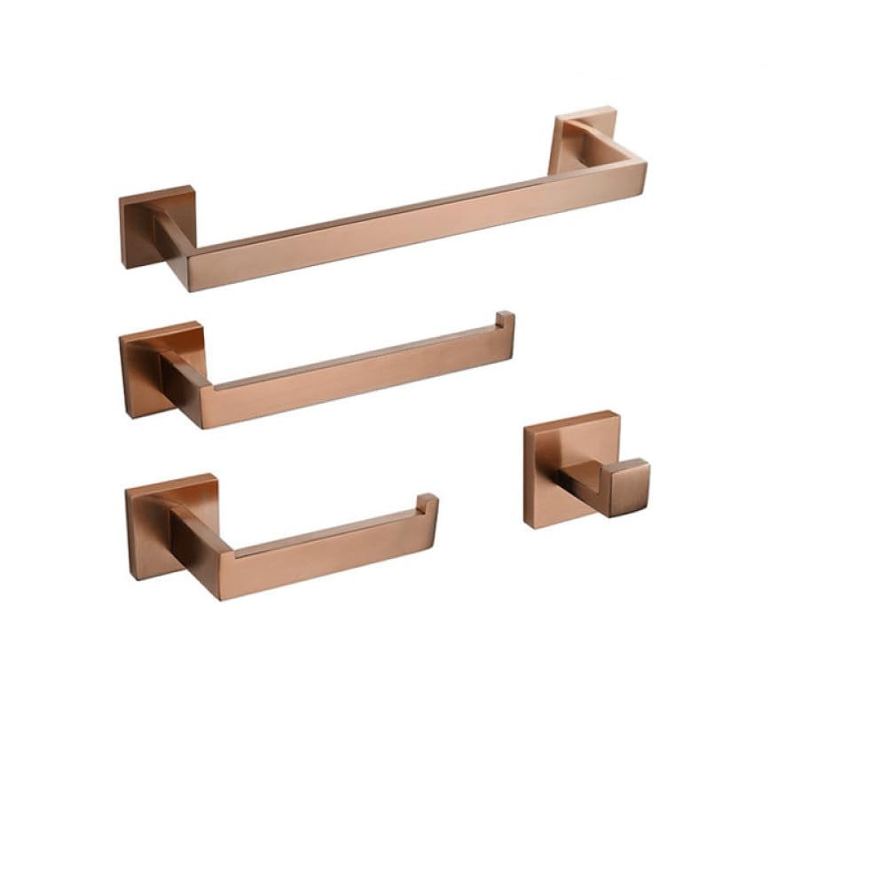 Accessori per il bagno in oro rosa spazzolato Accessori da bagno quadrati Porta carta igienica Porta asciugamani Barra porta accappatoio Porta asciugamani, 1 set da barra 40 cm, 1