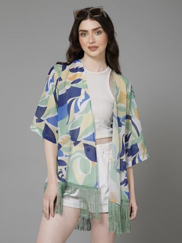 Image of PURYS Floral Print Shrug for Women | Lightweight Georgette Kimono| Versatile Casual Shrug for Layering and Summer Fashion