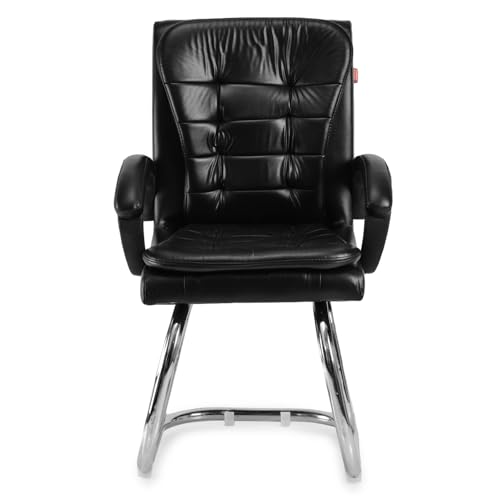 Image of GOYALSON Leatherette Double Cushion Office Guest Chair Sleek, Comfortable Seating for Visitors in Lobby, Reception (4, Black, Double Pipe Chrome Steel Frame)