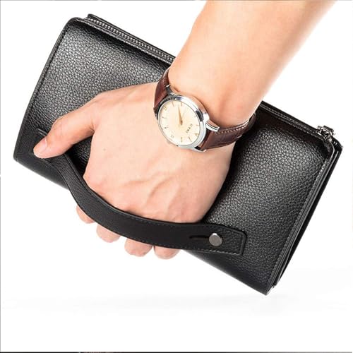 Image of Mens Wallet Long Purse Leather Clutch Large Business Handbag Phone Card Holder Case Gift for Men Father Son Husband Boyfriend, Y-brown, Large, Classic