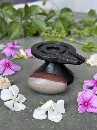 Image of Shivam VASTU AKAL 1.5 inch Original Narmadeshwar Narmada Shivling with 3 inch Narmada Stone Yoni Base Jaladhari (Ardhanarishwar Shivling, Black Damtu Jaladhari)