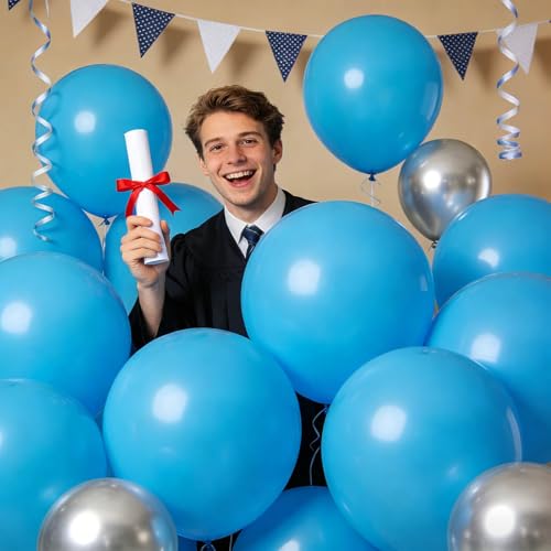 Image of 32Pcs Blue Big Balloons 18 Inch, Round Large Latex Party Balloons for Birthday Wedding Decorations. (light blue)