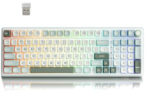 Image of RK ROYAL KLUDGE R98 Pro Wireless Mechanical Keyboard, Creamy Bluetooth /2.4GHz /Wired RGB Gaming Keyboard with Number Pad and Knob, MDA Profile PBT Keycaps, Gasket Hot Swappable Tactile Switch, Cyan