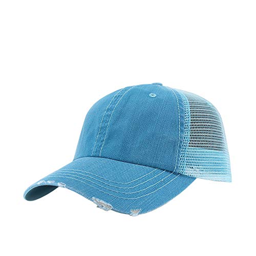 The Vintage Year Washed Cotton Low Profile Mesh Adjustable Trucker Baseball Cap (Distressed Aqua)