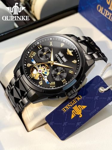Image of OLEVS Men's Gold Skeleton Watch Automatic Mechanical self Winding Luxury Dress Stainless Steel Waterproof Luminous Wrist Watches