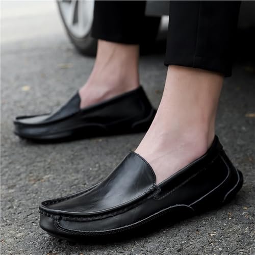 Round Toe Solid Color Leather Loafer Shoes Slip Resistant Flexible Lightweight Fashion Party Slip-ons3