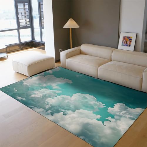 Tapis intérieur extérieur bleu ciel moderne motif nuages pour cuisine et entrée
