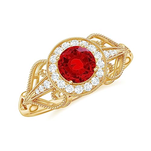 Created Ruby Vintage Inspired Ring | 5 MM | AAAA