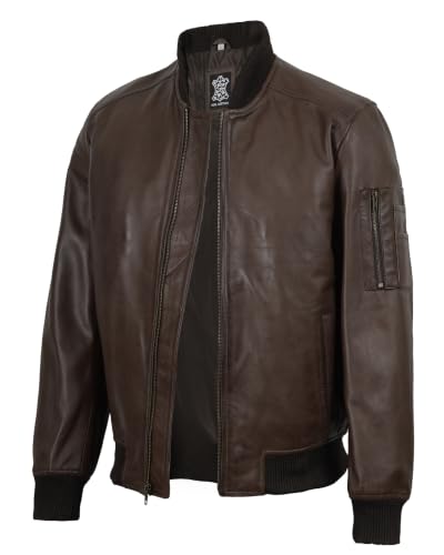 Image of Decrum Bomber Leather Jacket Men - Real Lambskin Casual Leather Jackets for Men with Zip Closure