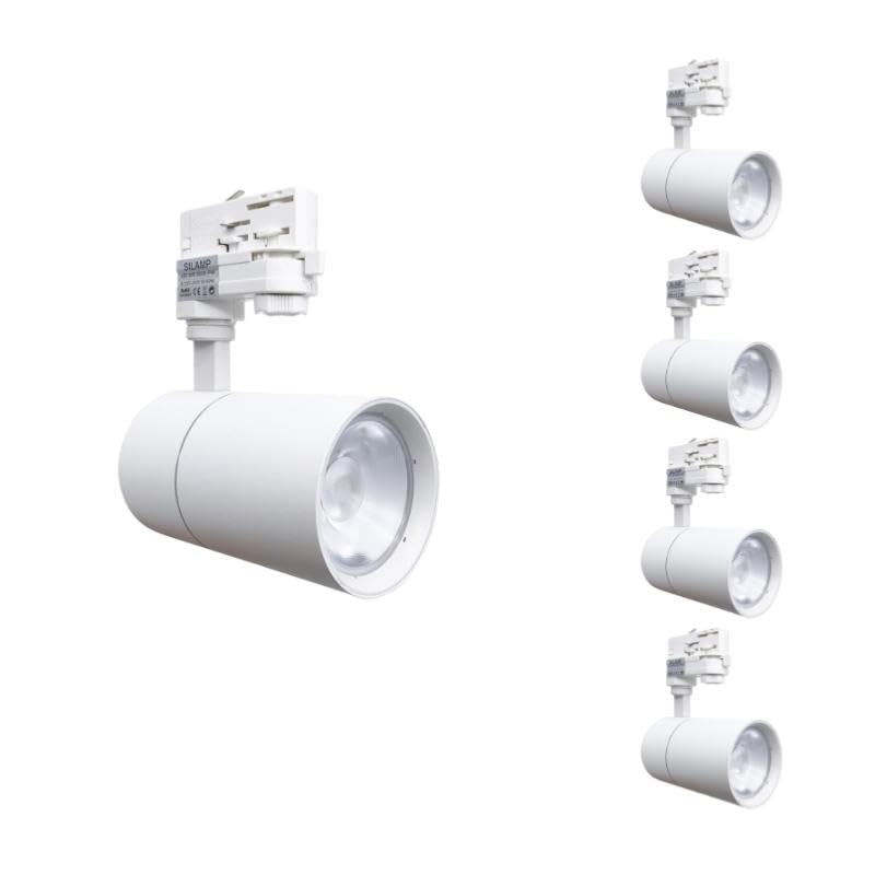 SILAMP Spot LED sur Rail 30W 80° Triphasé Blanc (Pack de 5) - Blanc Neutre 4000K - 5500K