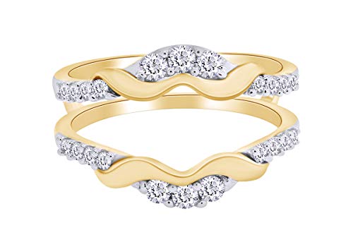 AFFY 1/3 Ct. Round Chevron Ring Guard Enhancer with Cubic Zirconia in 14K Yellow Gold Over Sterling Silver 0.33 Carat Ring Size-6