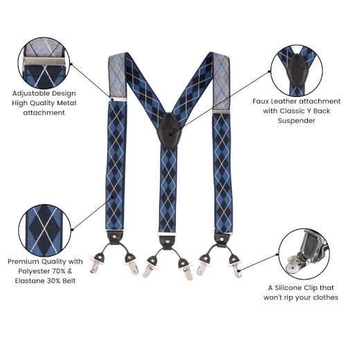 Image of The Tie Hub Suspenders for Men Elastic Adjustable Y Back Braces with Strong Metal Clips for Wedding Formal Office Wear