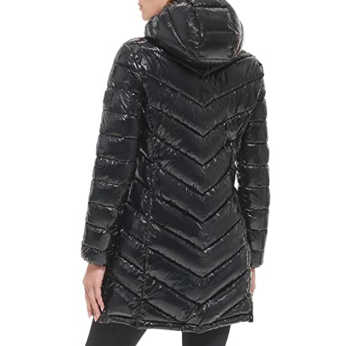 Calvin Klein Women's Chevron Quilting Casual Lightweight Jacket Down Coat, Shiny Black, M - Image 3