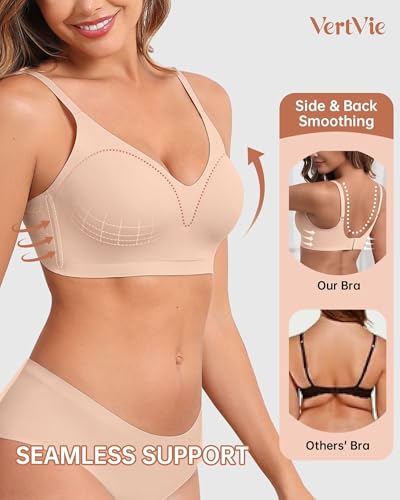 Vertvie Women Wireless Bras with Support Lift Full Coverage Push Up Plus Size Sport Bra Seamless Molded Cup Padded Tshirt Bra3