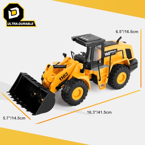 Image of 16 inch Bulldozer Toy, 1:10 Scale Classics Bulldozer, 16 inch Front Loader | with Real Working Arm & Bucket, Lights & Sounds, Ages 3+, CPC Certified, Construction Vehicle Toy, Gift for Boys & Girls