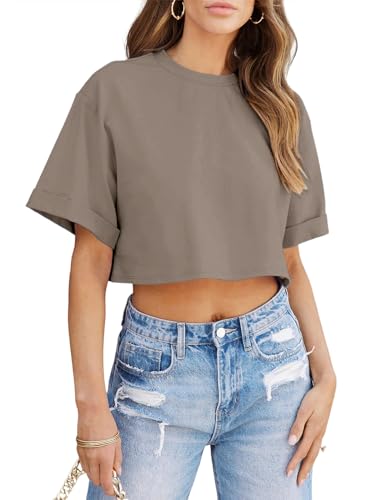 Image of Tankaneo Women Crop T-Shirts Half Sleeve Drop Shoulder Cropped Tops Y2K Casual Summer Basic Tees