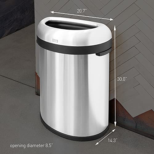 Image of simplehuman 80 Liter / 21.1 Gallon Extra Large Semi-Round Open Top Trash Can Commercial Grade Heavy Gauge Brushed Stainless Steel, ADA-Compliant
