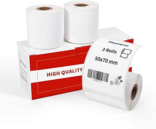 Phomemo m110 Labels for M110/M200 Label Maker,(50x70mm)1.96 x 2.75 Multi-Purpose Square Self-Adhesive Phomemo Paper-Thermal Stickers Paper for Barcode Name Address Logo,100 Labels/Roll,3Roll