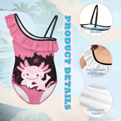 Image of Ladybug Swimsuits for Girls 5-14 One Piece Bathing Suit Kids One Ruffle Shoulder Beach Sport Swimwear