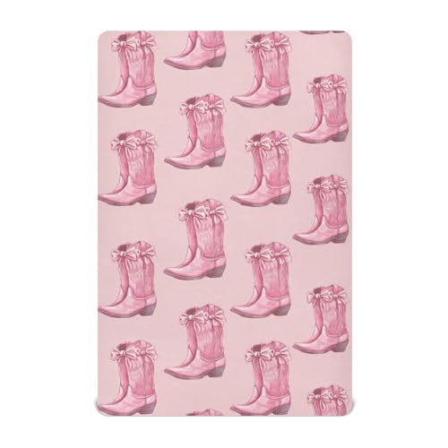 Image of Western Cowgirls Boots Pinks Crib Sheets Soft Breathable Fitted Baby Crib Sheets Mattress Cover for Girls Boys, 52 inch x 28 inch x 9 inch