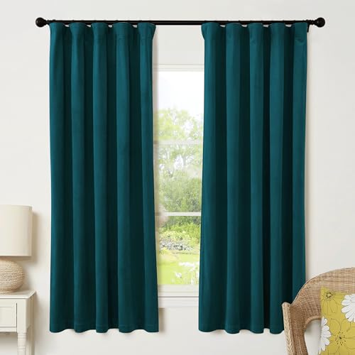 Image of RYB HOME Teal Blue Velvet Curtains 72 inches with Hook Belt, Back Tab | Thermal Insulated, Privacy UV Heat Blocking, Luxurious Drapes, Nursery Dormitory Bathroom, W52 x L72, 2 Panels Set