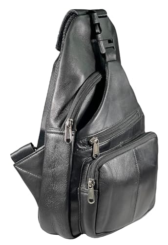 Bullz Crossbody Backpack Travel Hiking Chest Bag Daypack Leather Sling Bag for Men and Women (Black)