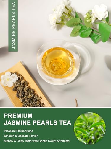 Image of TeeLux Jasmine Pearls Green Tea, Handrolled Loose Leaf, Floral Aroma, 16 oz