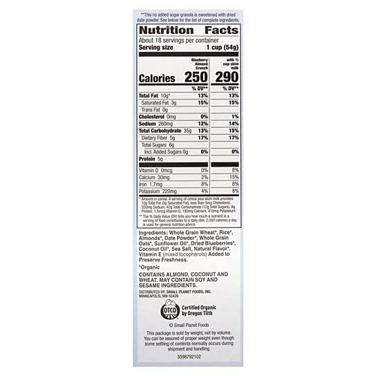 Organic Cescadian Farm Blueberry Almond Crunch (34 Oz, 2.12 Lbs) image 3