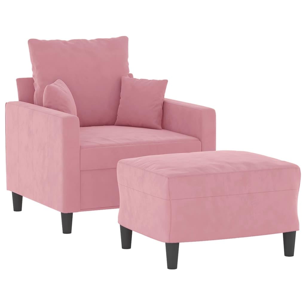 Sillón con taburete, color rosa, 60 cm, 2 unidades, para salón y salón