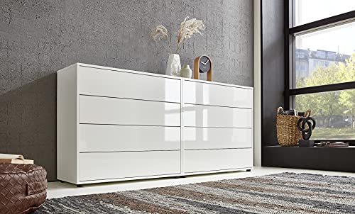BMG Möbel Sideboard »Mailand Set 1« (Kommode Schubladenkommode Anrichte), mit weiß lackierten Hochglanzfronten und hochwertigen Push-to-Open Beschlägen