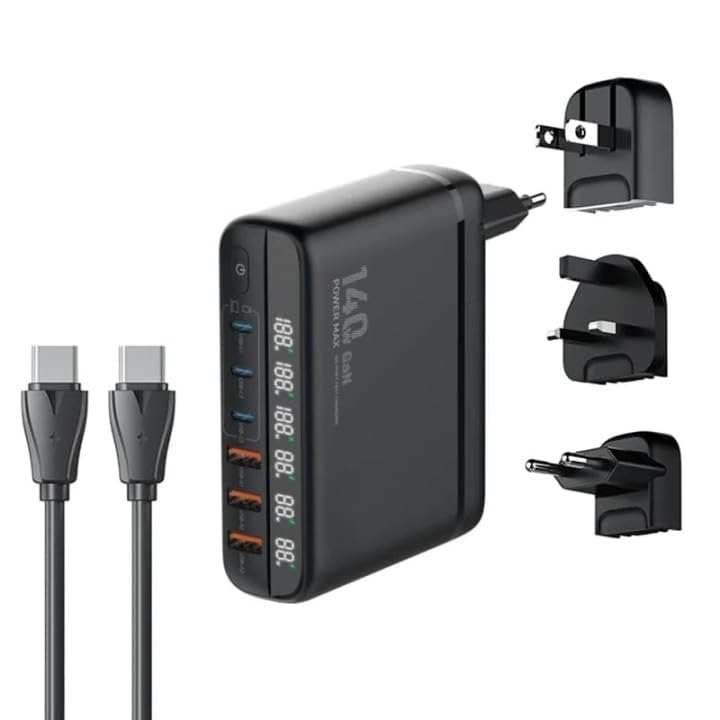 FACTOTECH GaN 140W USB C Charger 6 Port LED USB Charging Fast Charging USB C Laptop Charger Replaceable Indian Plug for MacBook Pro/Air, Dell XPS,i-Phones 15 Pro,i-pad pro,Galaxy,Pixel,Smartphones (B0D5QZLCD3) Amazon Price History, Amazon Price Tracker
