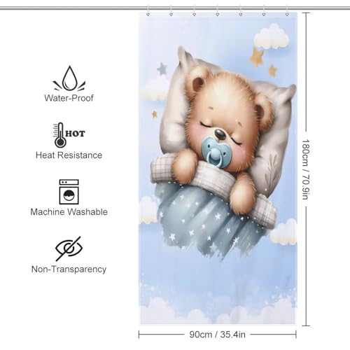 Rideau de douche polyester imperméable 92x183 cm lavable motif ours pour hôtel - 4