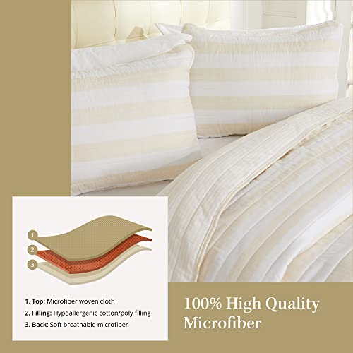 3 Piece Full/Queen Quilt Set With Sham | Soft & Breathable For Spring & Summer | All-Season Multi Layer Coverlet | Lightweight Bedspread | Boho Stripes | Bettina Collection (Full/Queen, Parchment) #TOP3