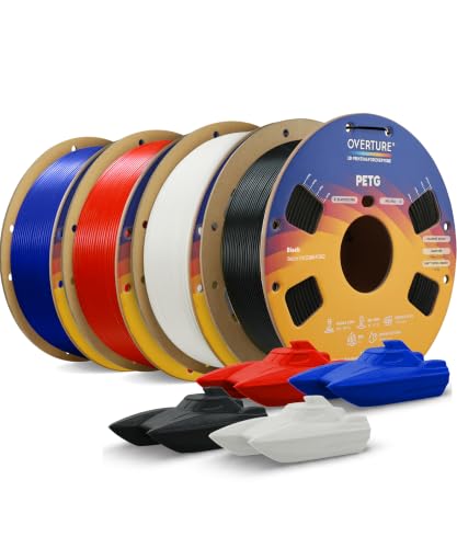 Image of OVERTURE PETG Filament 1.75mm Bundle 4kg, High Speed 3D Printer Filament, Neatly Wound & Clog-Free, 4 Pack 1kg(2.2lbs), Accuracy + /- 0.02mm, Fit Most FDM Printers (Black+White+Red+Blue)
