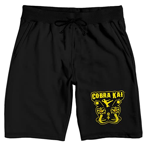 Cobra Kai Logo with Two Snakes and a Star Men's Black Sleep Shorts
