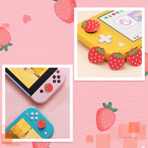 Image of GORGECRAFT 4Pcs Strawberry Joystick Caps Fruit Soft Silicone Thumb Grips Analog Stick Replacement Cover Switch Buttons Protective Anti-Slip Thumbstick Covers for Switch Controller 0.8x0.7 inch