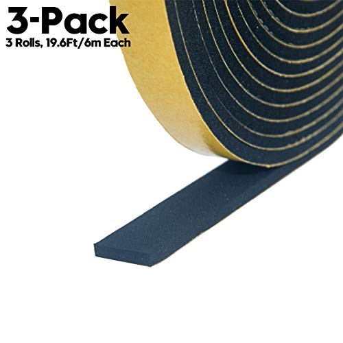 Foam Weather Stripping-3 Rolls, 1/2 Inch Wide X 1/8 Inch Thick High Density
