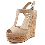 JOY IN LOVE Women's Wedges Sandals High Platform Open Toe Ankle Strap Shoes Natural 10 US