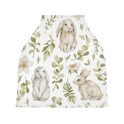 Image of Moudou Cute Rabbit Baby Car Seat Cover, Soft Stretchy Infant Carseat Canopy Cover Newborn Nursing Breastfeeding Cover for Stroller, High Chair, Shopping Cart