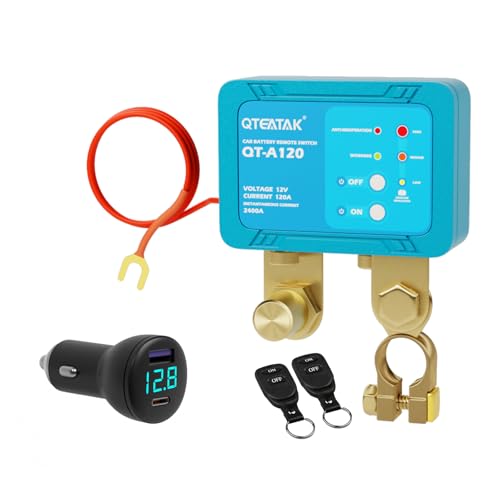 Image of 12V 120A Remote Battery Disconnect Switch | with Fast Charging Car Cigarette Lighter & Voltage Display, Anti-Theft, Battery Leakage Protection,2 Remote Control Keys
