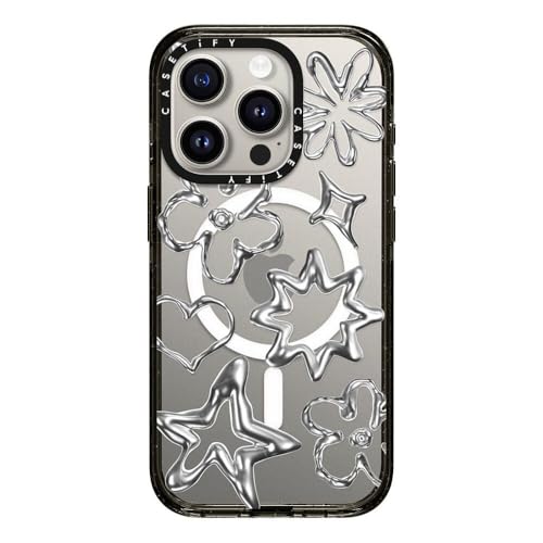 CASETiFY �C���p�N�g iPhone 15 Pro �P�[�X [MIL�K�i���� (4x MIL-STD-810G) / 2.5m����̗����������N���A / MagSafe �ɑΉ�] - ���� Print - Chrome Doodles - �N���A �u