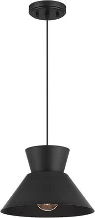 Meridian M7049MBK Mid-Century Modern Metal Conical Shade Pendant, 1-Light 60 Watt, 8" H x 12" W, Matte Black