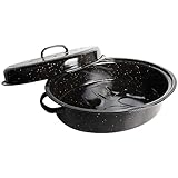 MorTime Granite Roasting Pan, 14.5' Enameled Oval Roaster Pot with Lid for Small Turkey, Chicken, Ham, Broiler Pan for Oven, Dishwasher