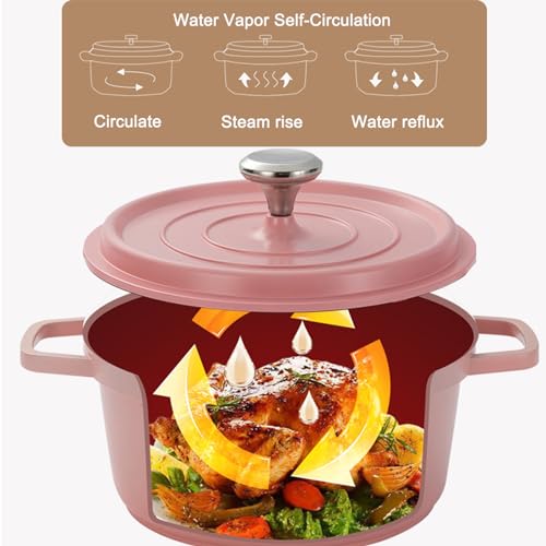 JUSTUP Enamel Dutch Oven with Lid,Ceramic Nonstick Frying Pan with Widening Handle,Cooking Pot Saucepan for Stove Tops,PFOA Free (Pink), 7.9Inch by JUSTUP - Image 3