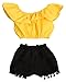 Cute Baby Girls Short Sleeve Blouse Tube Top+High Waist Pom Pom Short Pants (3-4 Years, Yellow)