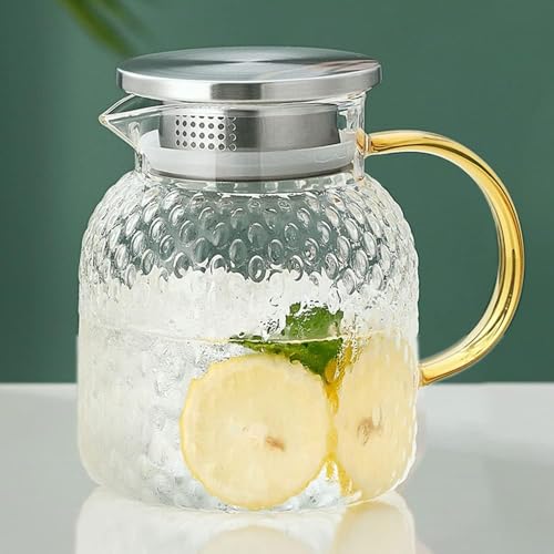 ガラス 冷水筒 耐熱ガラス 茶 直火 ガラスピッチャー 紅茶 冷やしやかん やかん (A,1000ml)