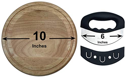 Checkered Chef Mezzaluna Knife And Round Cutting Board - Rocker Knife, Mincing Knife, And Mezzaluna Chopper W/ Cover And Herb Board-Salad Chopper & Wood Butting Board #TOP3